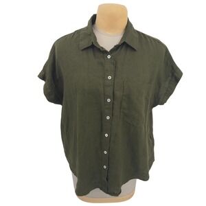 Quince Camp Shirt Womens L Martini Olive 100% European Linen Earthy Sustainable